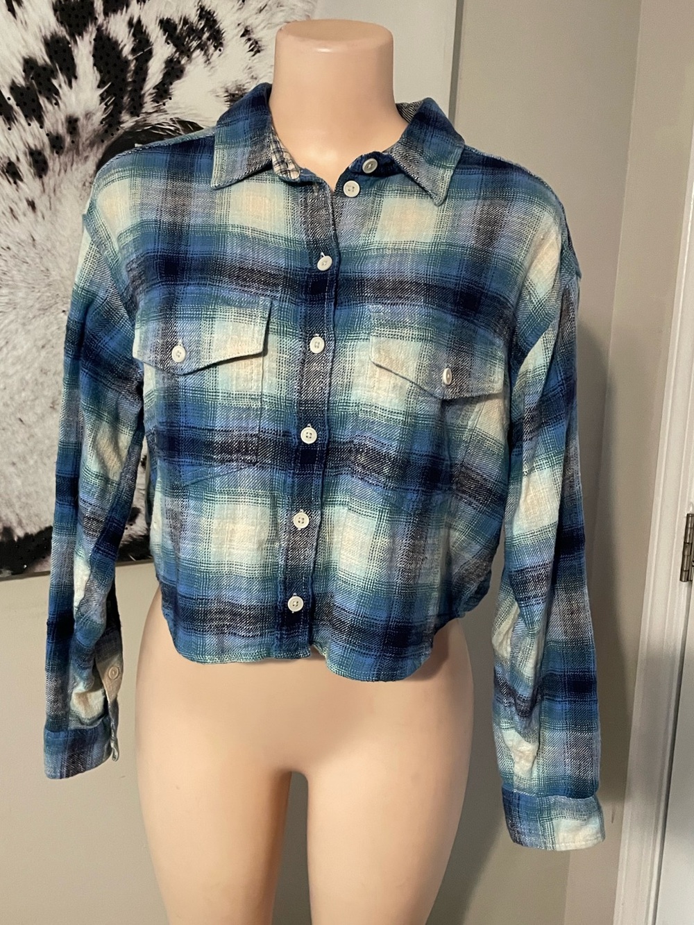 American Eagle Cotton Plaid long sleeve cozy soft flannel shirt button front XS